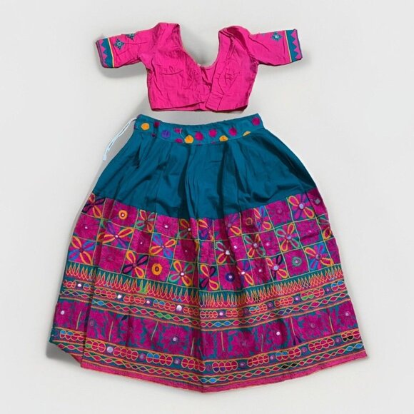 CUTE Artistic KIDS Hand Vibrantly Hand Embroidered LEHENGA 2 Piece Set - Picture 1 of 6